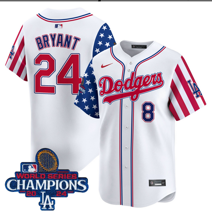 Men MLB Los Angeles Dodgers #24 Bryant American Style white 2024 World Series Champions  Limited Jersey